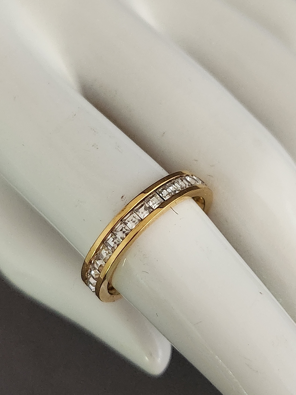 Gold Channel-Set Clear Stone Band Ring